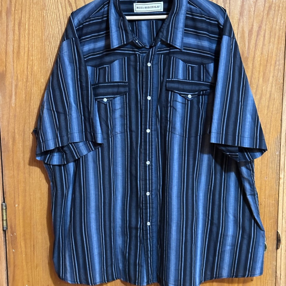 Bit‎ & Bridle Men's western snap Sz 4X Navy Striped Button Down Shirt